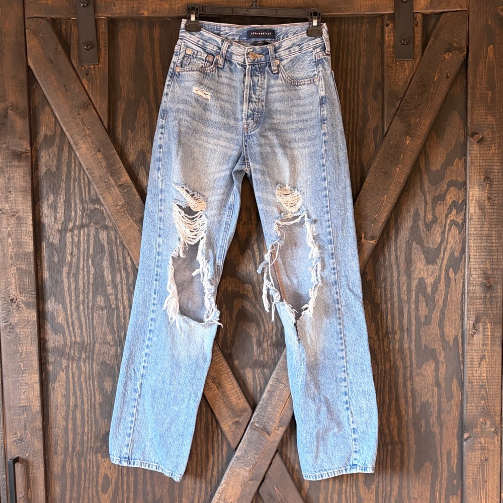 Aeropostale 90’s Baggy Distressed Blue Jeans Size 00